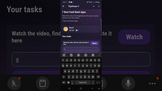 Tap Swap Код сегодня 12-13 Августа 7 Best Cash Back Apps ТАП СВАП Новый код в Видео