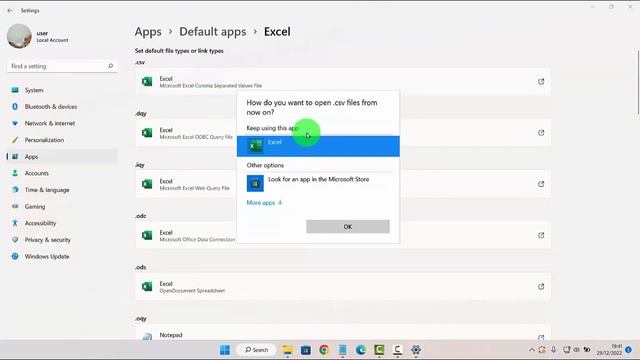 Windows 11 Home : How to set Default App to open .csv Files