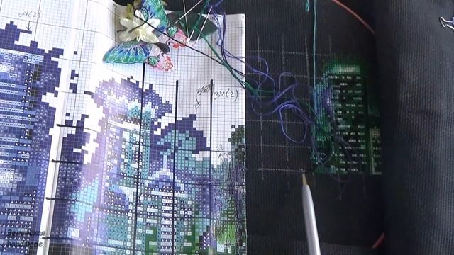 СТАРТ!!! Вышивка крестом. Ночной город. Н-16. Начало процесса. Needlework.