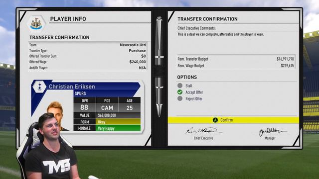 ERIKSEN JOINS NEWCASTLE FOR FREE!!! FIFA 17 Newcastle United Career Mode #21