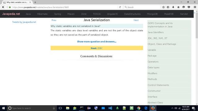 Why static variables are not serialized in Java?
| javapedia.net
