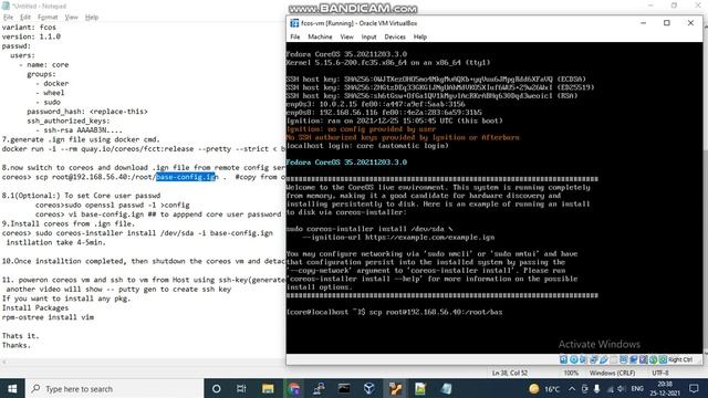 How to Install CoreOS 35 on VirtualBox in Windows 10 using ignition file