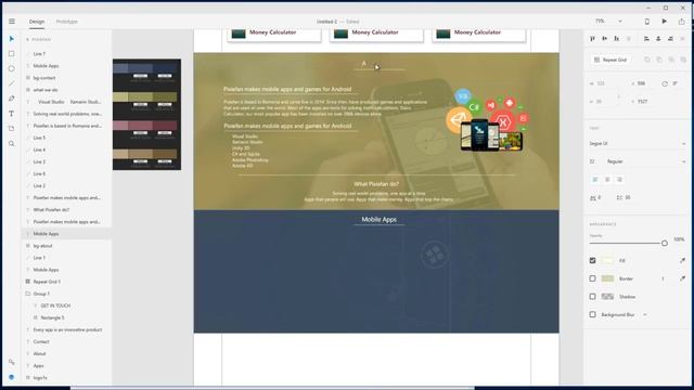 Adobe XD, Pixiefan android apps portfolio website design - part 1