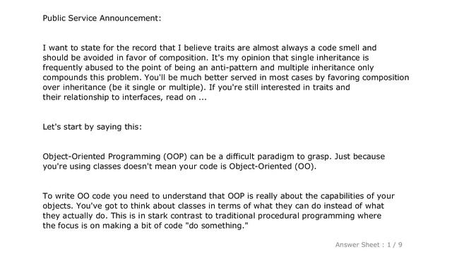 PHP : Traits vs. interfaces