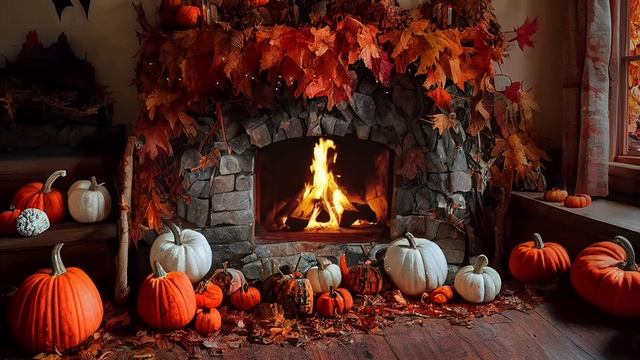 Cozy Autumn Fireplace Sounds 8h - Relaxing Autumn Ambience - Halloween Ambience