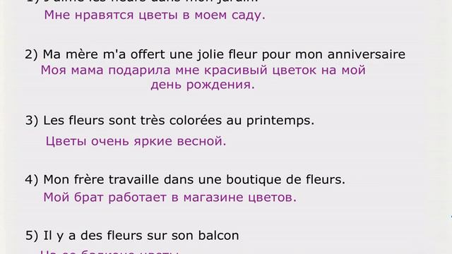 Фразы на французском языке А1 со словами -"fleur" "table" "pomme"