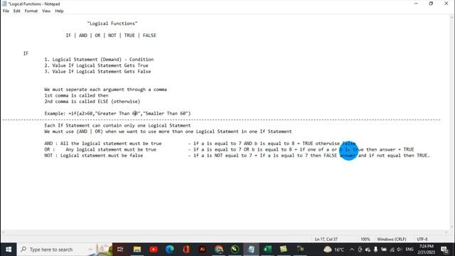 Logical Functions in MS Excel 2019 | NOT | AND | OR | IF || Microsoft Excel 2019 || Class 20