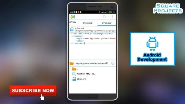 AIDE Tutorial Material Design - Import AppCompat-v7  set styles.xml