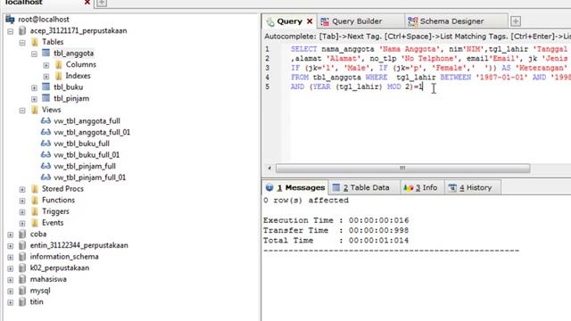 create view dan create procedure di SQL Yog