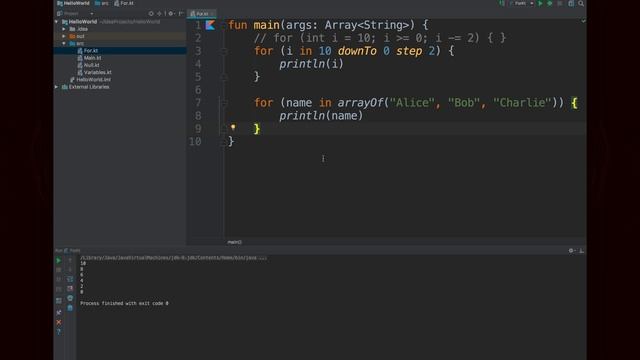 4.  For Loops and When Statements - Java & Kotlin tutorial