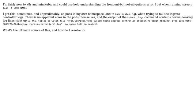 DevOps & SysAdmins: minikube/k8s/kubectl "failed to watch file [ ... ]: no space left on device"