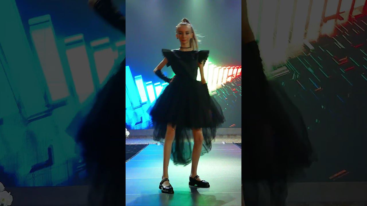 Runway of Apollinaria's super black dress #kidsmodelshow #kidsfashion #runway #kidsfashionshow