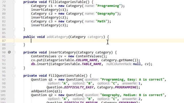 Multiple Choice Quiz App with SQLite Integration Part 14 - ADDING MORE QUESTIONS  CATEGORIES