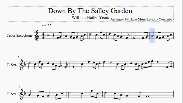 Tenor Sax Sheet Music: How to play Down By The Salley Garden by William Butler Yeats
