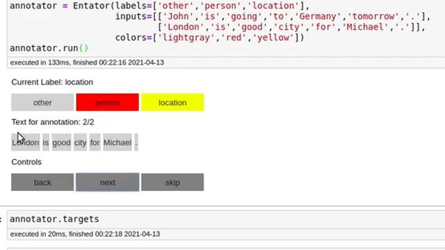 Entator -  inline annotator within your Jupyter notebook in Python for name entities