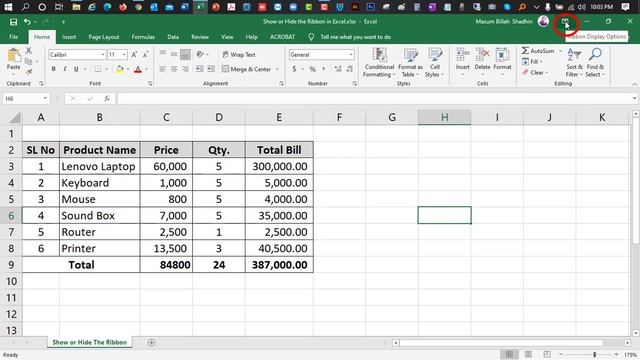 How Show or Hide the Ribbon in Microsoft Excel || Hide and Show the Excel Ribbon