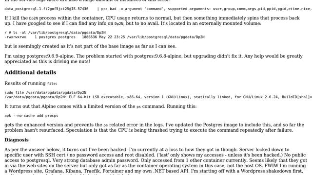 Databases: Excessive Postgres Docker CPU Consumption
