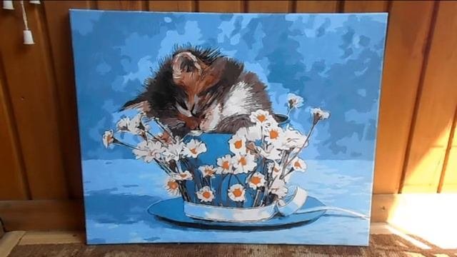 Котенок в ромашках рисование по номерам: Paintboy арт. GX9251. Готовая работа.