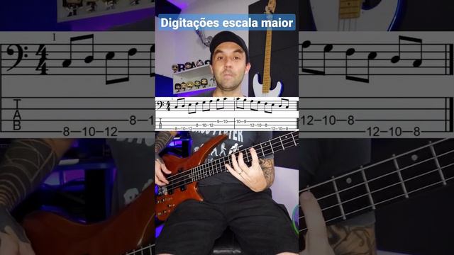 Três digitações da escala maior (Partitura + TAB) #escalamaior