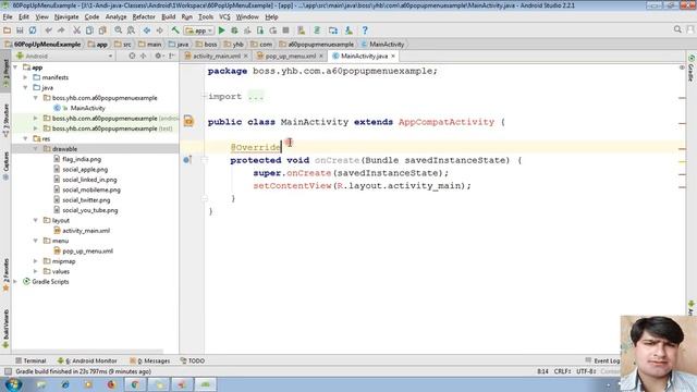 64 Pop Up Menu In Android | Android app development tutorial for beginners using Android studio