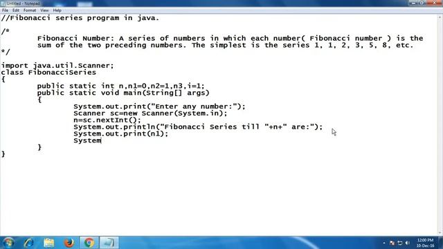 fibonacci series program in java
