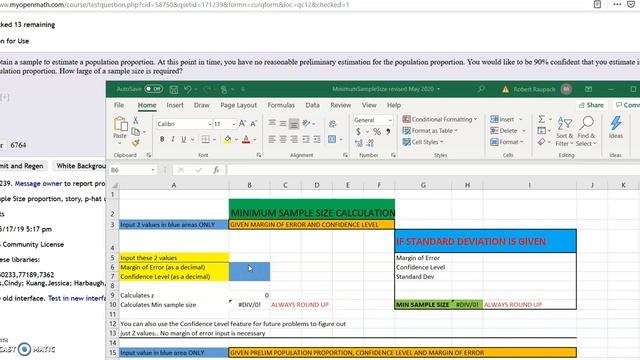 Min Sample Size Excel