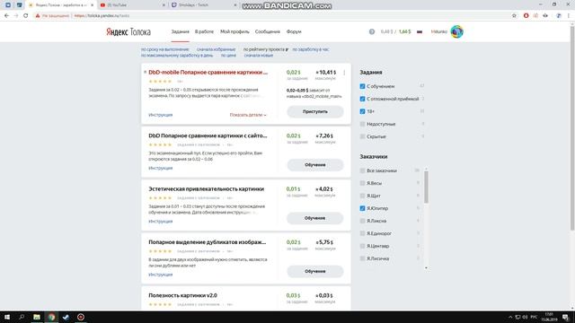 Яндекс Толока - Возможный заработок в начале