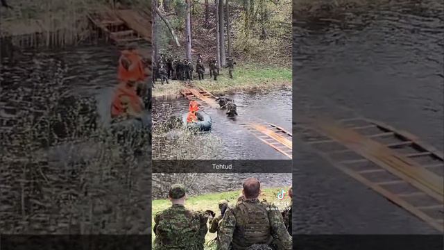 Эстония. Учения одной из самых грозных армий мира по затоплению моста в лесу.