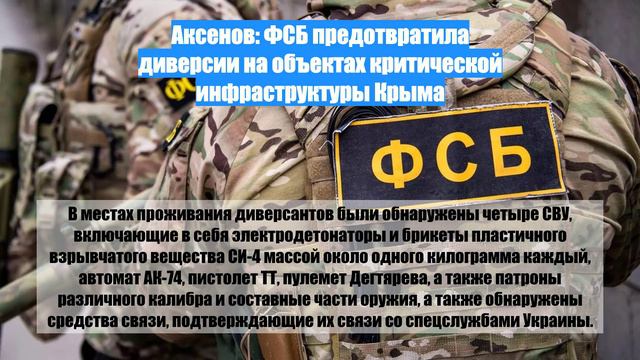 Аксенов: ФСБ предотвратила диверсии на объектах критической инфраструктуры Крыма