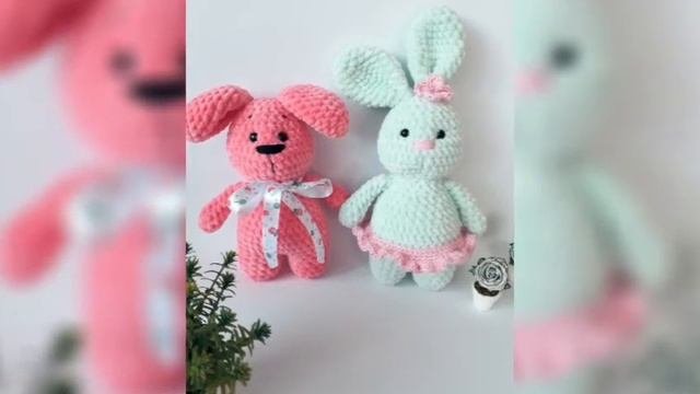 Зайчик крючком?Из плюшевой пряжи Связан по описанию Муриевой Марины