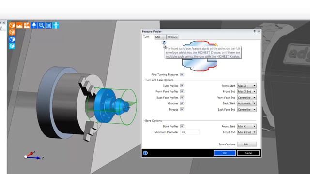 4. Edgecam TestDrive tutorial - Selecting a machine and feature finding turning