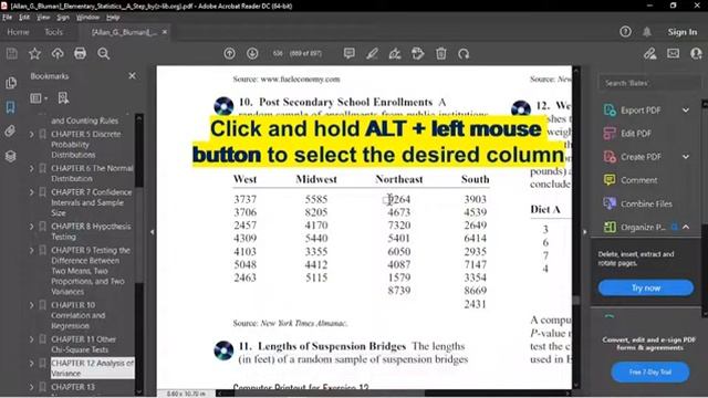 How to copy a column in a table from a PDF document