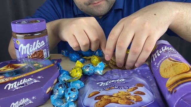 ASMR Eating Milka Chocolate Party Mukbang (Candy Chocolate Bars, Cookies, Dessert) 먹방 Eating Sounds
