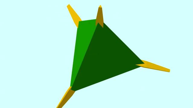 Зелёный тетраэдр с 4 жёлтыми лезвиями в вершинах