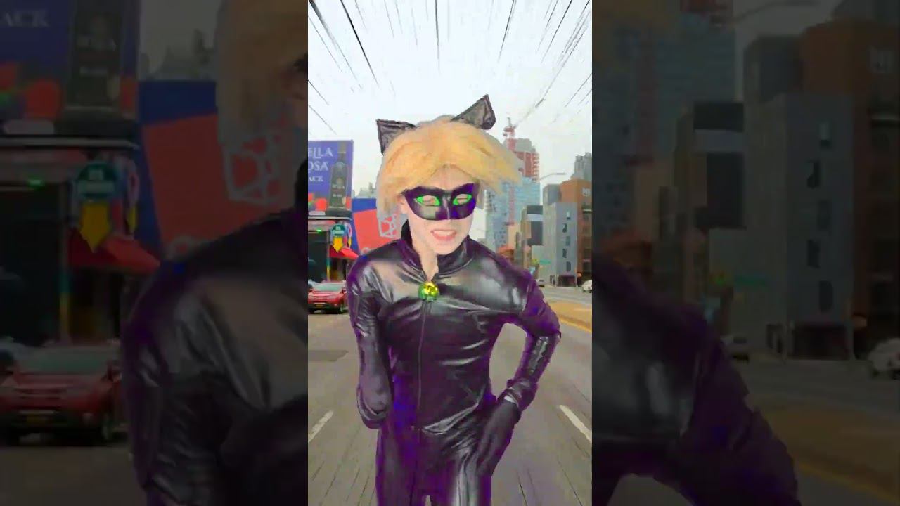 Super Cat Noir saves Marinette from Cartoon Cat Spider!  #funny #superhero #catnoir