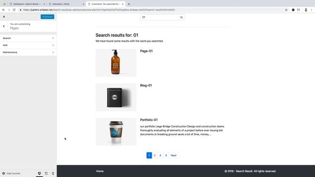 Creating a custom search results page via Jupiter X