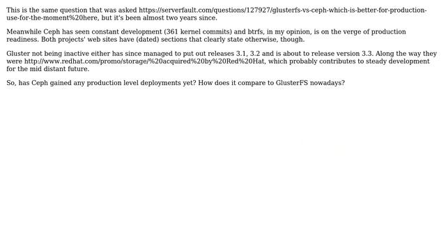 DevOps & SysAdmins: GlusterFS vs Ceph, which is better for production use in 2012?