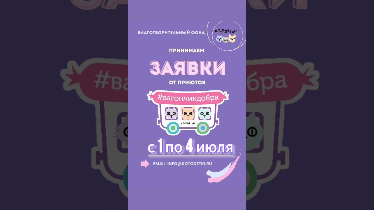 Принимаем заявки на участие в 38 акции #ВАГОНЧИКДОБРА Пишите на мэйл: info@kotodetki.ru