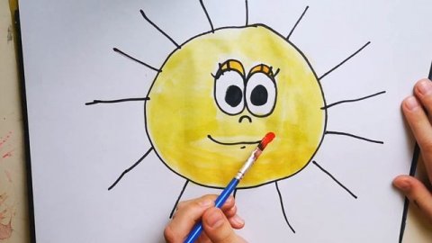 Как нарисовать солнышко. Солнце весёлое, с глазами. Мультик-раскраска для детей.
