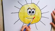 Как нарисовать солнышко. Солнце весёлое, с глазами. Мультик-раскраска для детей.