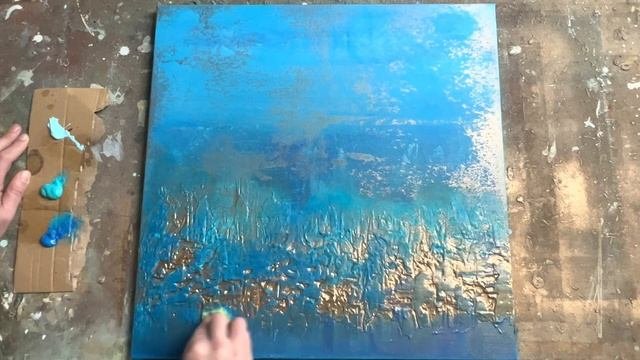 KEEP IT SIMPLE - Watch This Blue  Gold Abstract Landscape-Seascape Painting That Anyone Can Do EAS
