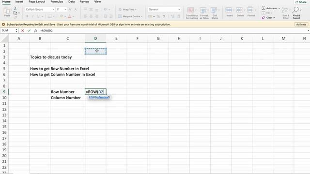 Ep - 5 - Get Row Number & Column Number in Excel