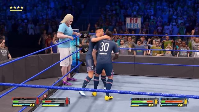 WWE 2K22 - Messi  Ronaldo vs. Mbappe  Haaland - Tag Team Championship Match  PS5 4K60