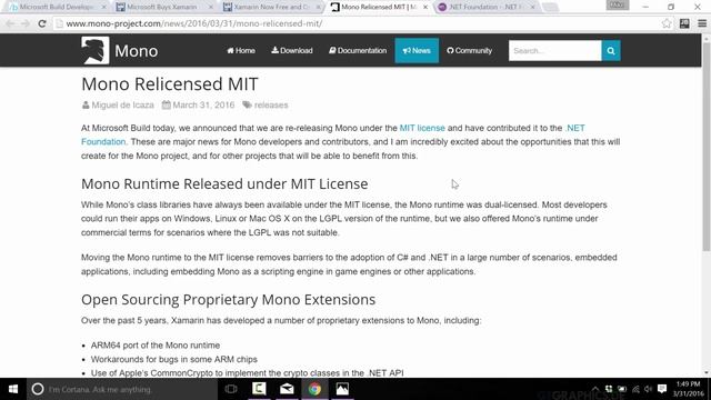 Microsoft release Xamarin both Free and Open Source