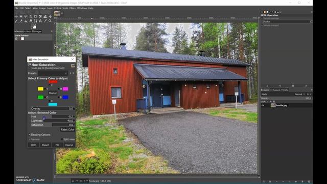 Gimp Hue-Saturation / Gimp värien korjaus