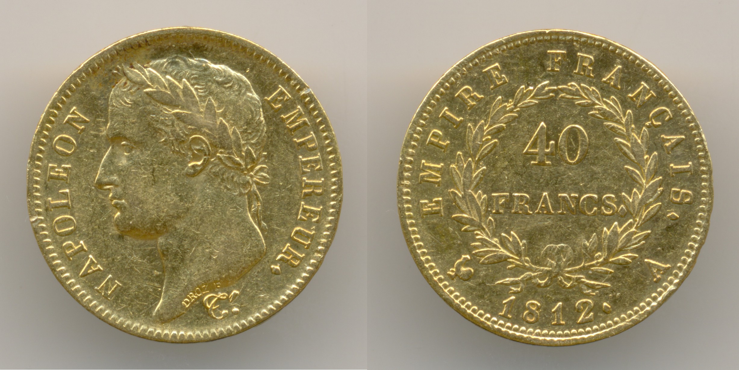 Нумизматика. Золотая монета. Франция, 40 франков 1812 года.