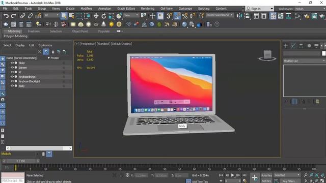 A 3D model of MacBook Pro laptop made with 3Ds Max 2018