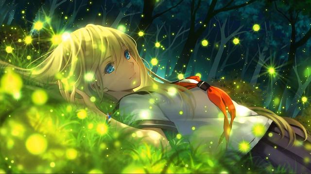 Anime girl grass animated wallpaper