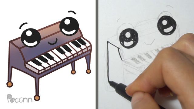 Cómo dibujar un piano kawaii