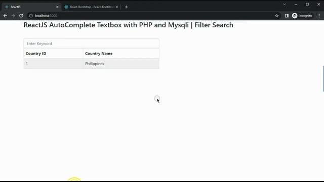 ReactJS AutoComplete Textbox with PHP and Mysqli  Filter Search